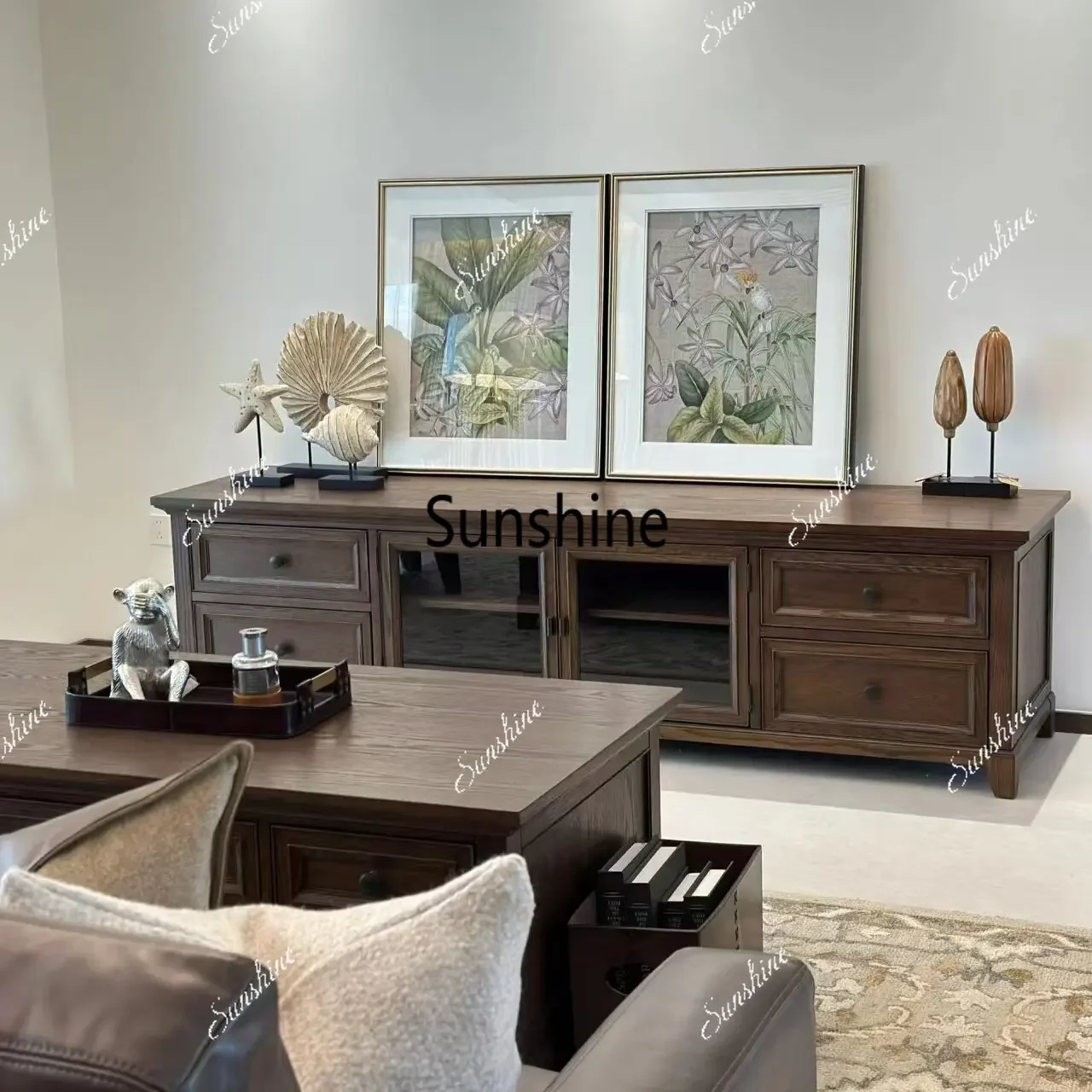 

YAmerican rural simplicity, furniture customization, pure solid wood, TV cabinet