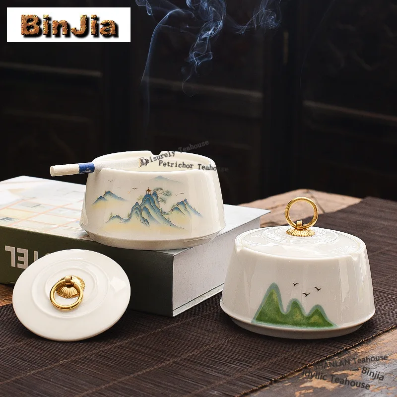

landscape Whiteware Ashtray Luxury Anti-odor And Anti-smoke Ashtray Ash Tray Household Weed Smoking Cha Supplies Craft Gifts