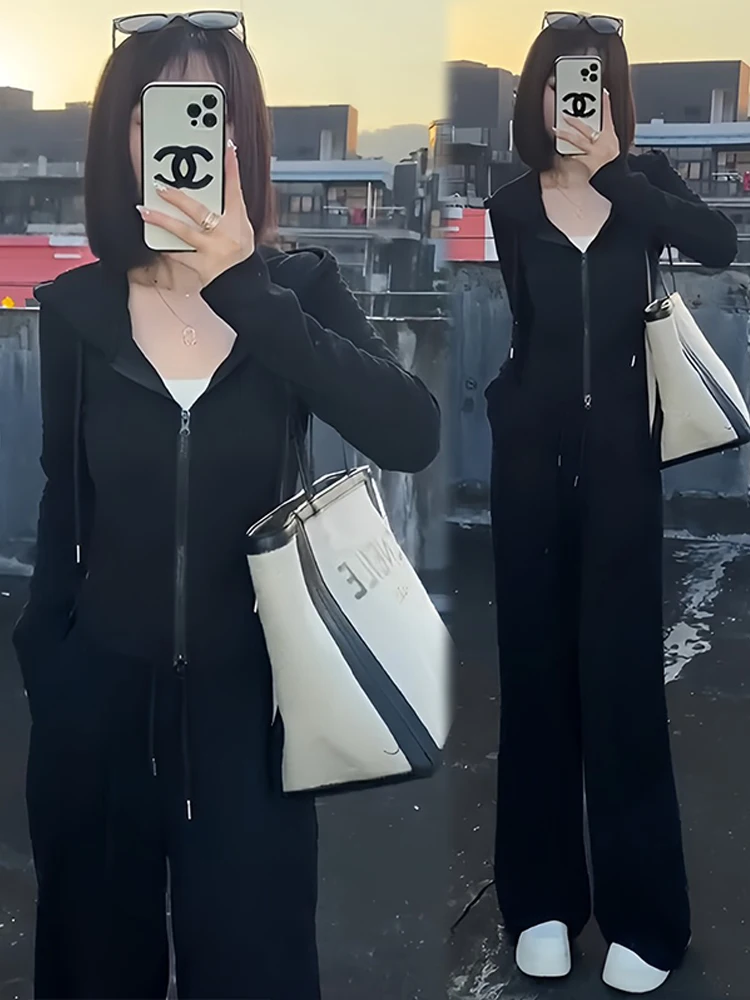 2025年春秋-レディース-スリムフィット-セーター-カーディガン-ワイドレッグパンツ-セットアップ-おしゃれなプラスサイズ-カジュアル-スポーツウェア-ツーピースセット