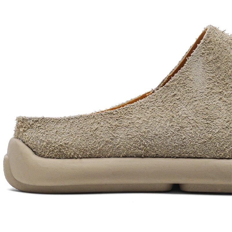Hight Quality Summer British Style Suede Leather Mules For Men's Women's Khaki Brown Daily Casual Outdoor Slippers Flat Shoes