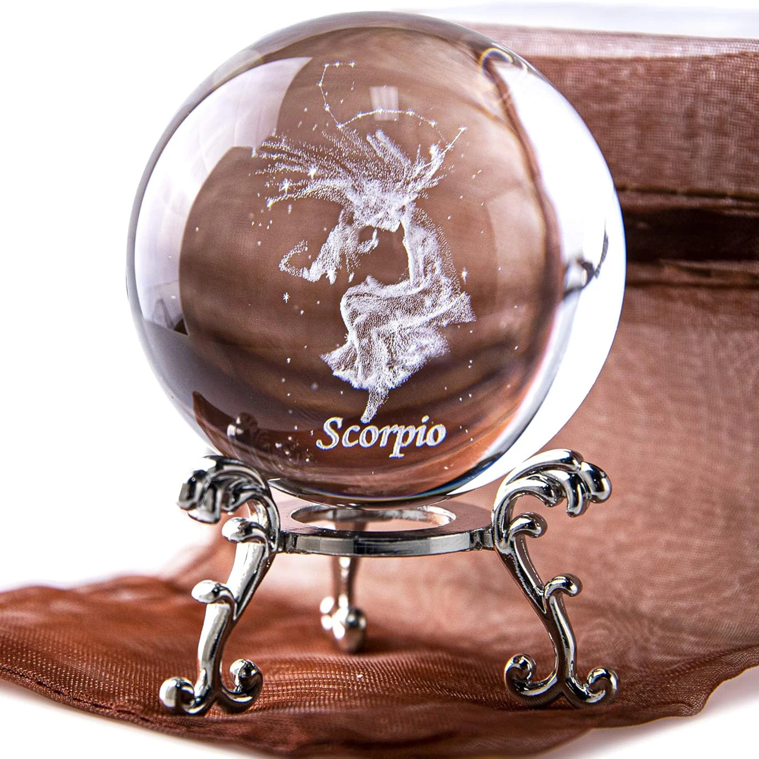 

12 Constellation Scorpio 6cm 3D Crystal Ball Glass Sphere Ornament Silver Metal Base Crystal Crafts Birthday Gift Home Decor