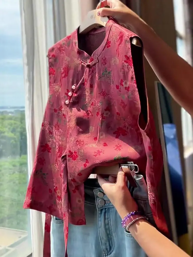 

Новый китайский шелковый женский топ с вышивкой и асимметричным подолом, воротник-стойка, свободный крой, летняя мода