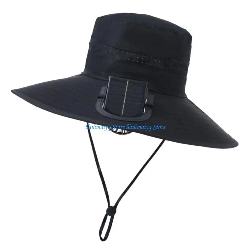 

573B Solar Powered Cooling Hat With Solar Fan Adjustable Fan Breathable Bucket Hat For Outdoor Fishing Camping Hiking