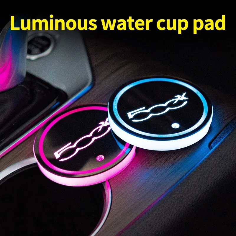 Led Car Water Cup Mat Drink Holder for Fiat 500x Emblem Auto Interior Decorative Atmosphere Lights