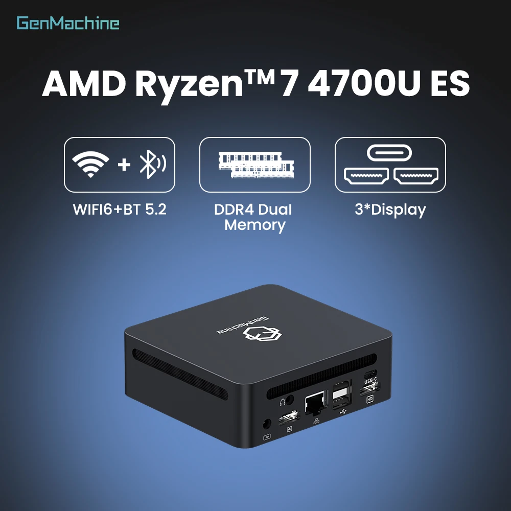GenMachine AMD Ryzen 7 4700U ES Windows 11 8 Core 8 Thread 4.1GHz 15W MINI PC DDR4  WIFI6 RTL8852, BT5.2 Desktop Mini Pc Gamer
