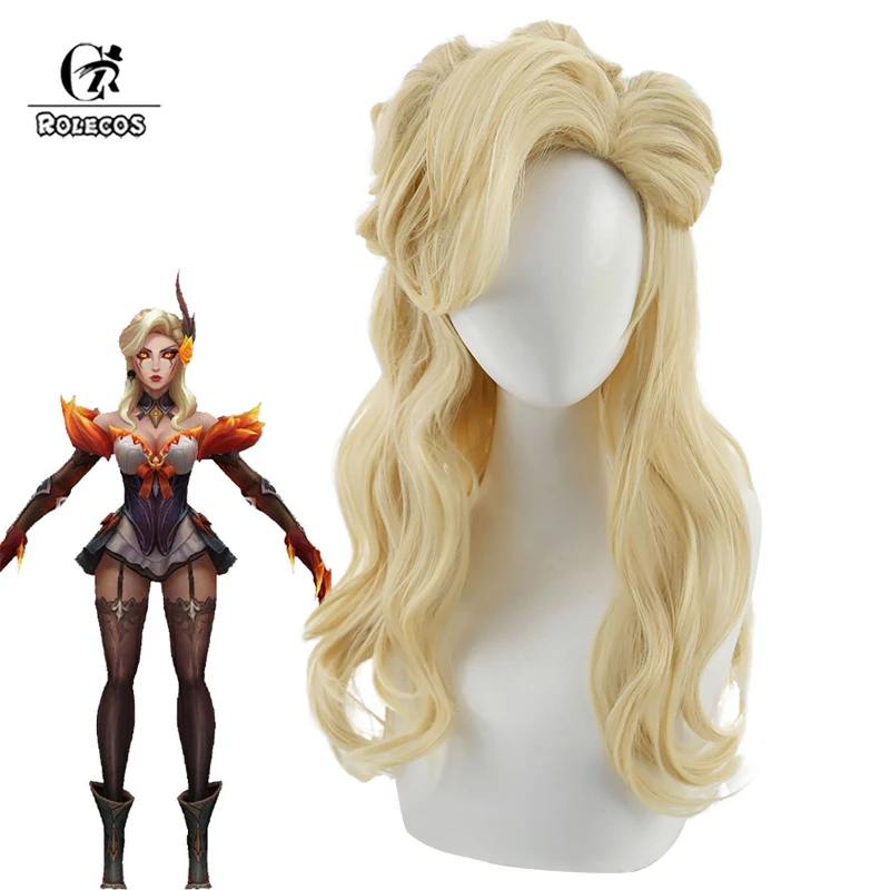 

ROLECOS Synthetic Hair Game LOL Western Magic Shadow Evelynn Cosplay Wigs Evelynn 55cm Women Long Wavy Fashion Blonde Cos Hair