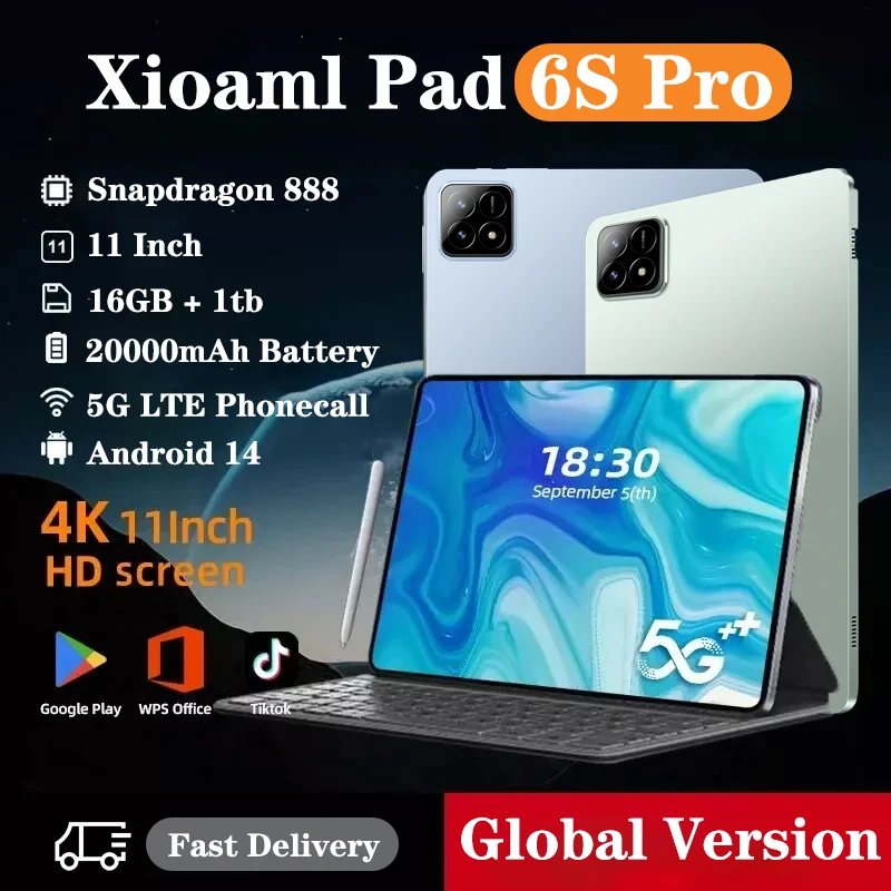 

2024 Xioaml Pad 6S Pro Планшет 11 дюймов Android 14 Глобальная версия Snapdragon 8gen2 16 ГБ + 1 ТБ 20000 мАч 5G Dual SIM WIFI HD Планшетный ПК