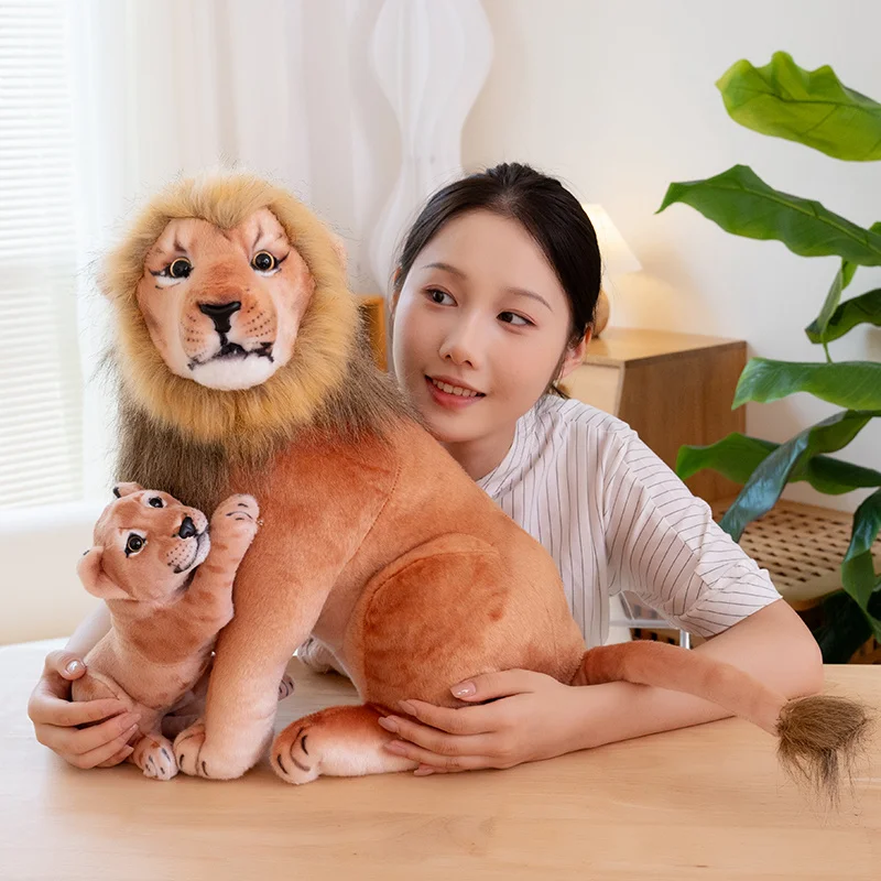 45cm New Wild Animal Mother Series Plush Toys Fluffy Tiger Lion Leopard Doll With Their Son Creative Decor Funny Gift