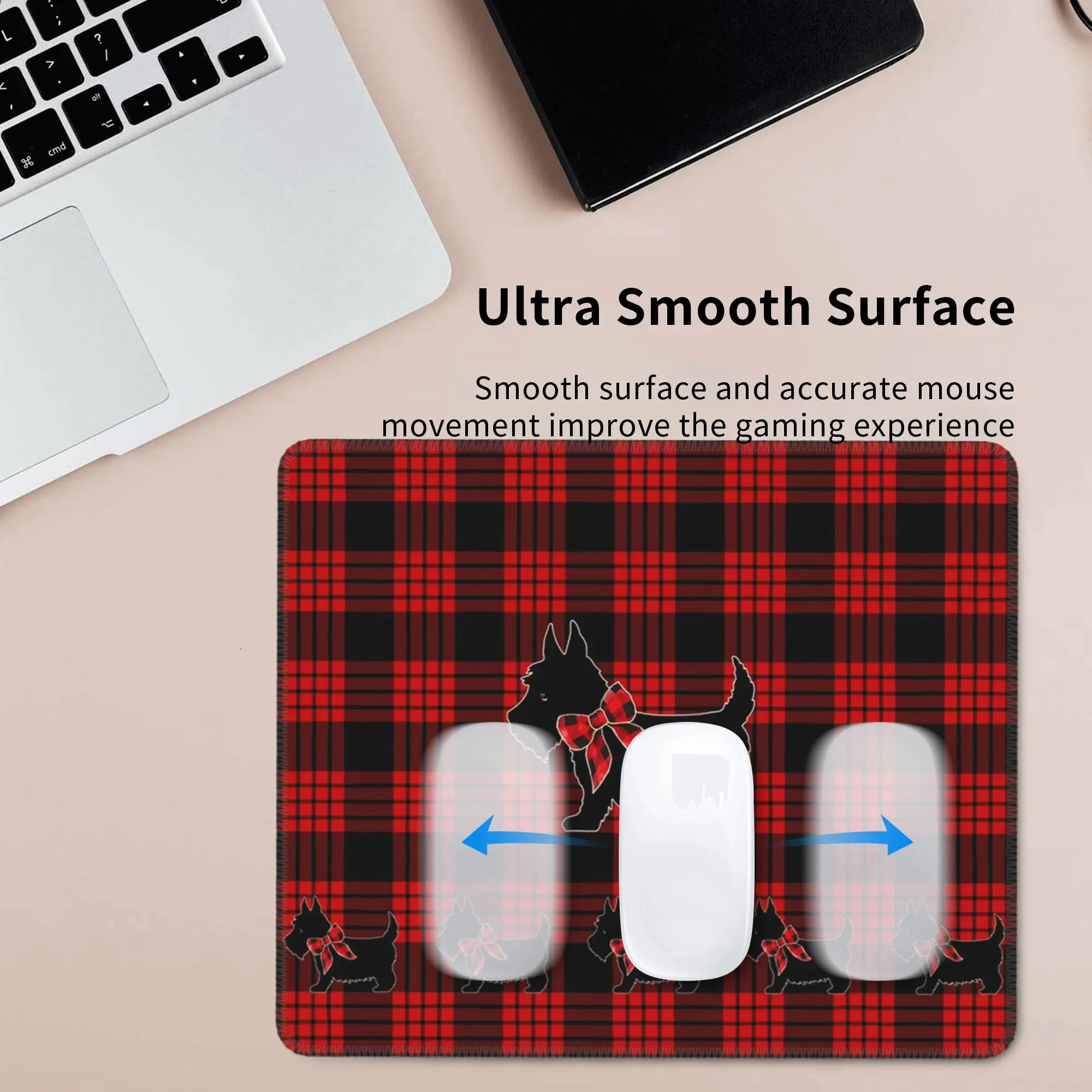 Black Scottie Dog Plaid Tartan Scottish Terrier Lover Mouse Pad Computer Keyboard Mouse Mat PC Laptop Desk Mat Office Table Mats