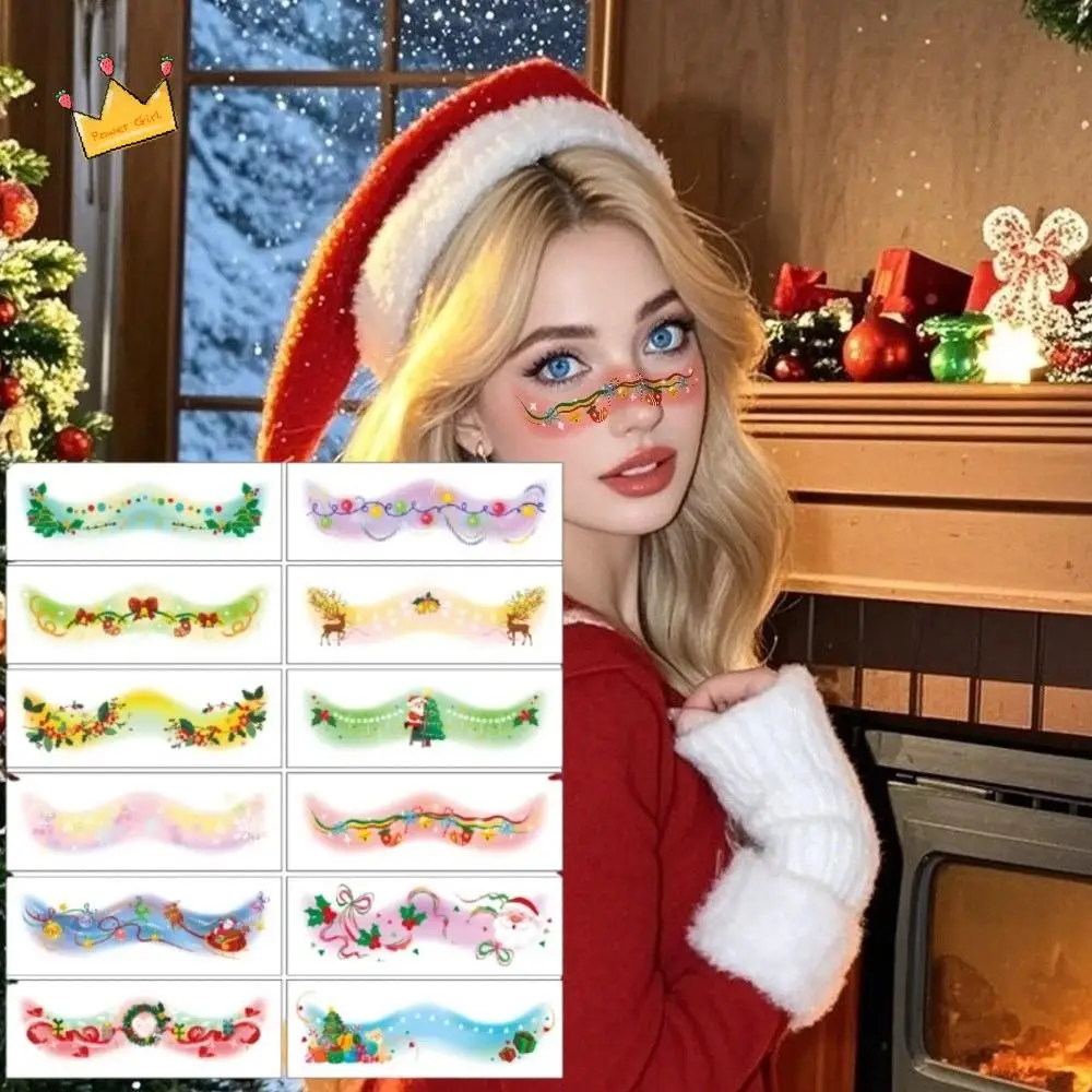 

12pcs/set Waterproof Christmas Face Tattoo Long-lasting Colorful Makeup Stamping Christmas Tree Snowflake/Snowman Makeup Patch