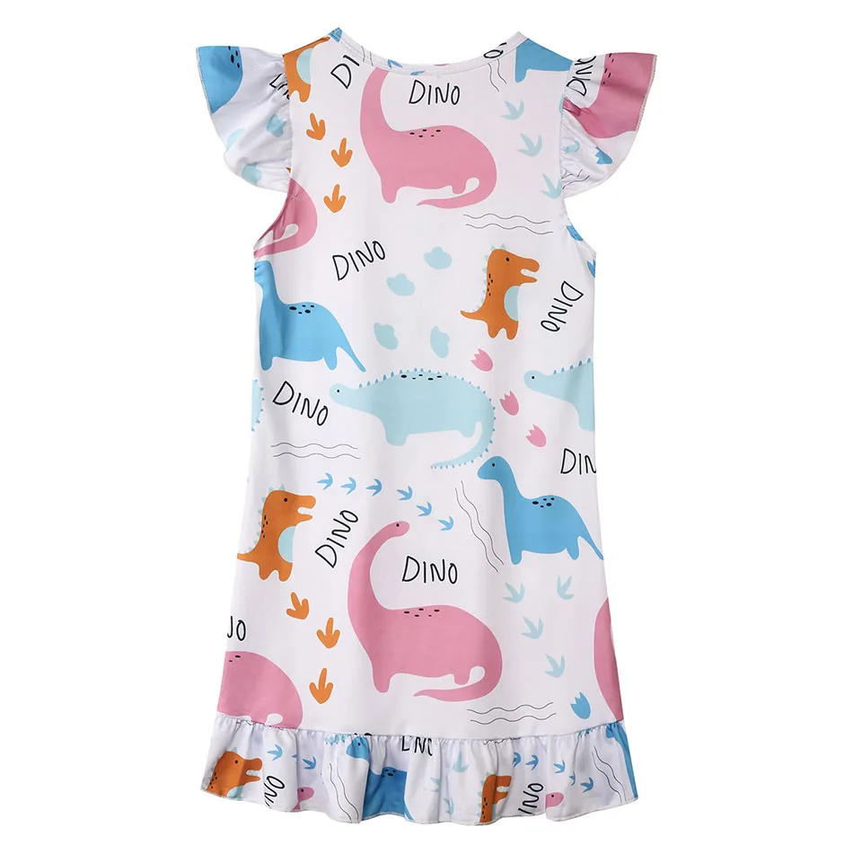 Stylish and Comfortable Dinosaur Themed Girls Summer Sleep Casual Dresses Short Sleeves Great for Kids Nightwear and Loungewear