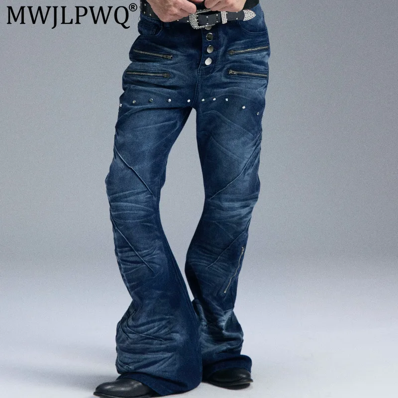 MWJLPWQ Washed Distressed Zipper Jeans Men's Unique Style Versatile Pants For Men Women Slimming Flared Trousers Autumn 20935