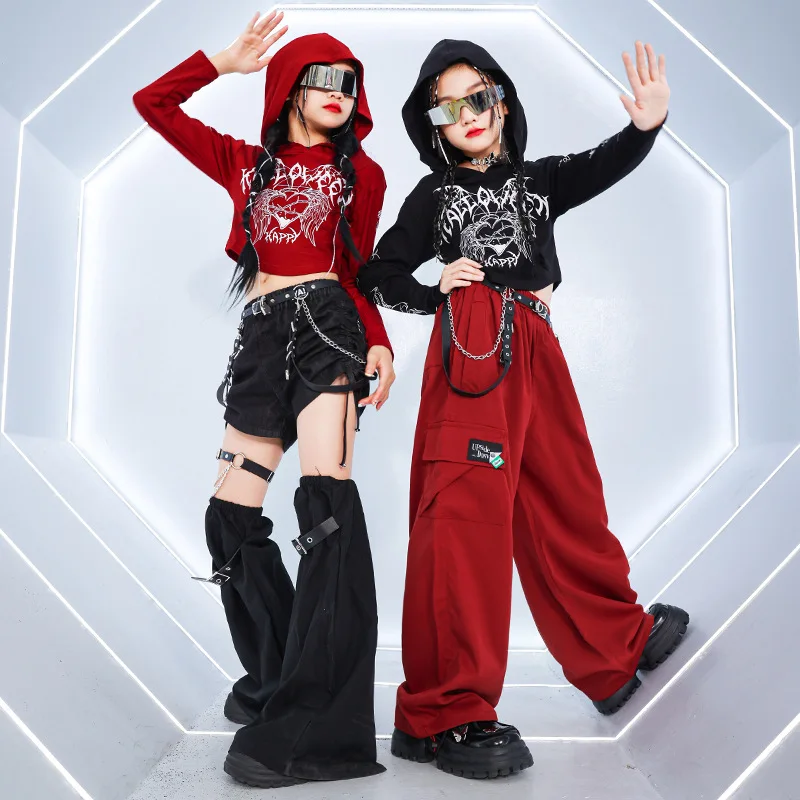 Set Hip Hop per ragazze Felpe con cappuccio K-pop Pantaloni cargo da ballo di strada Bambini Streetwear Top Gonne scozzesi Abiti per costumi jazz per bambini
