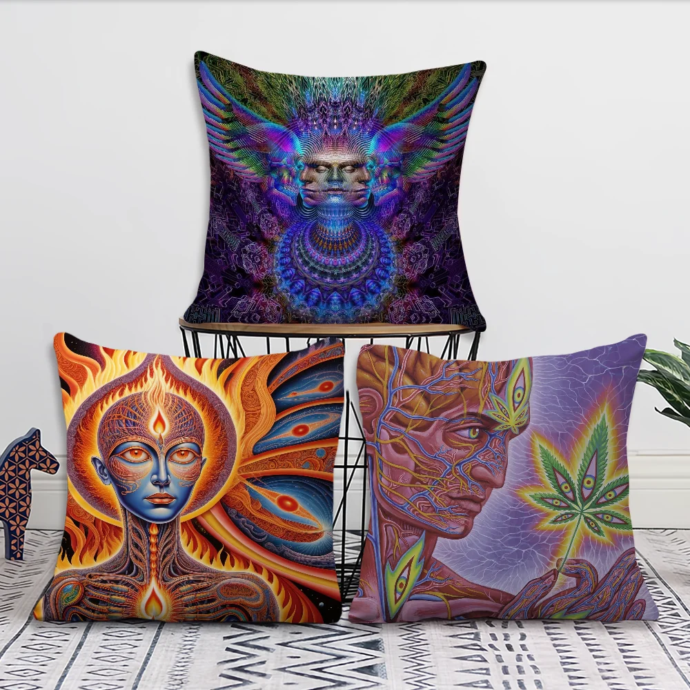 Alex Grey Trippy Psychedelic Pillow Case Square Cushion Room Bedroom Headboard Sofa Living Backrest Car Accessories Nap Time