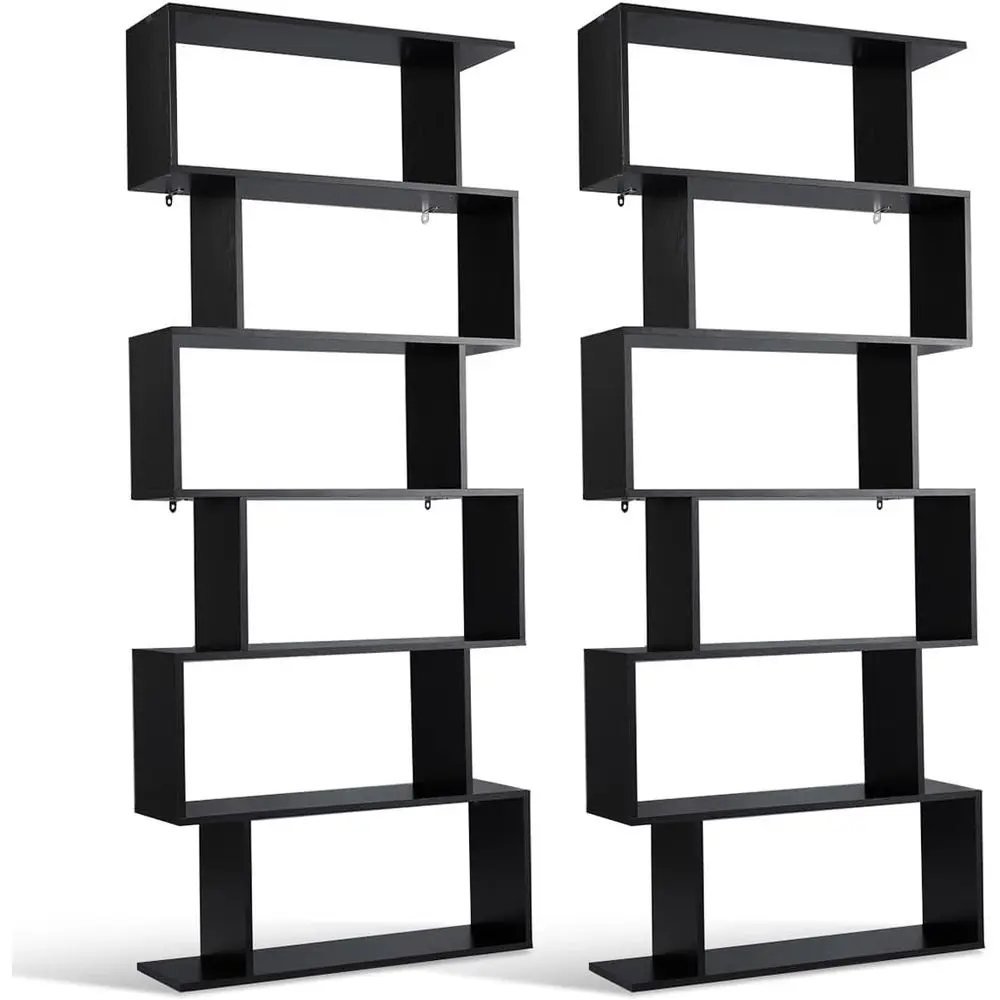 kula 6-Tier Geometric Bookcase, ern S-Shaped Storage Display Bookshel or Living Room, Anti-Toppling Device, Home Oice Wooden 6 S