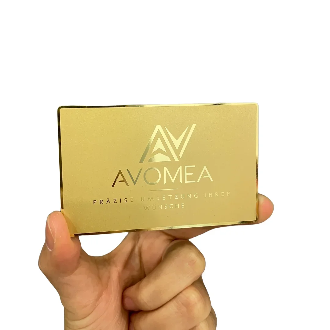 بطاقة عمل معدنية ذهبية فاخرة بشعار مرآة لامعة وبطاقة زيارة معدنية VIP منقوشة