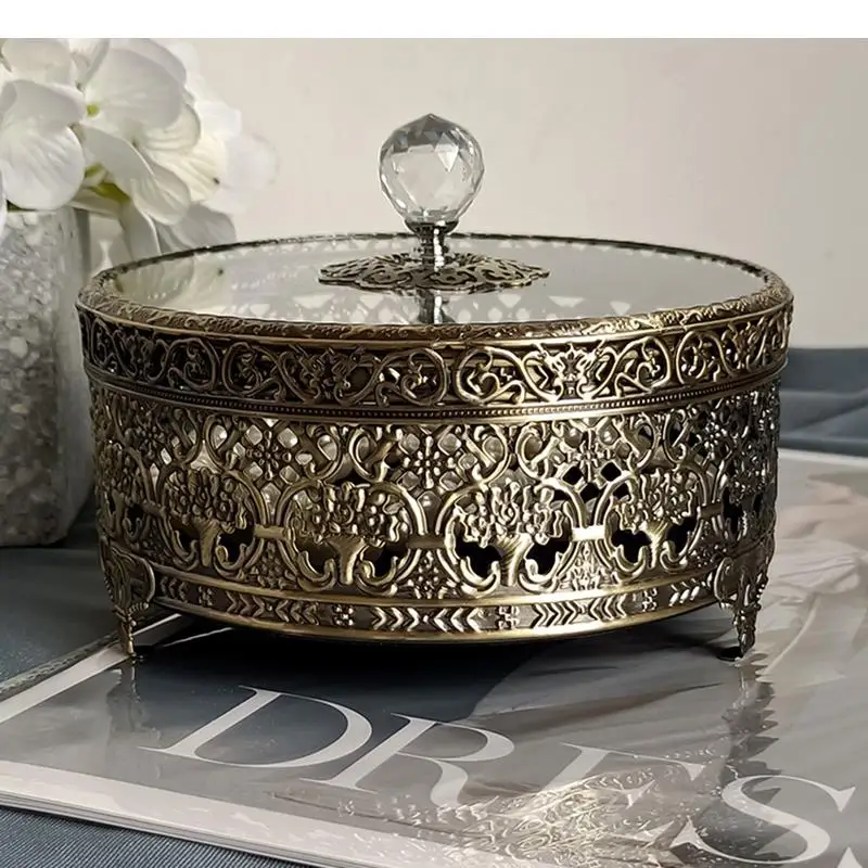 

Retro Metal Storage Boxes Creative Household Round Jewelry Cosmetic Boxes Room Accessories Storage Containers Household Goods