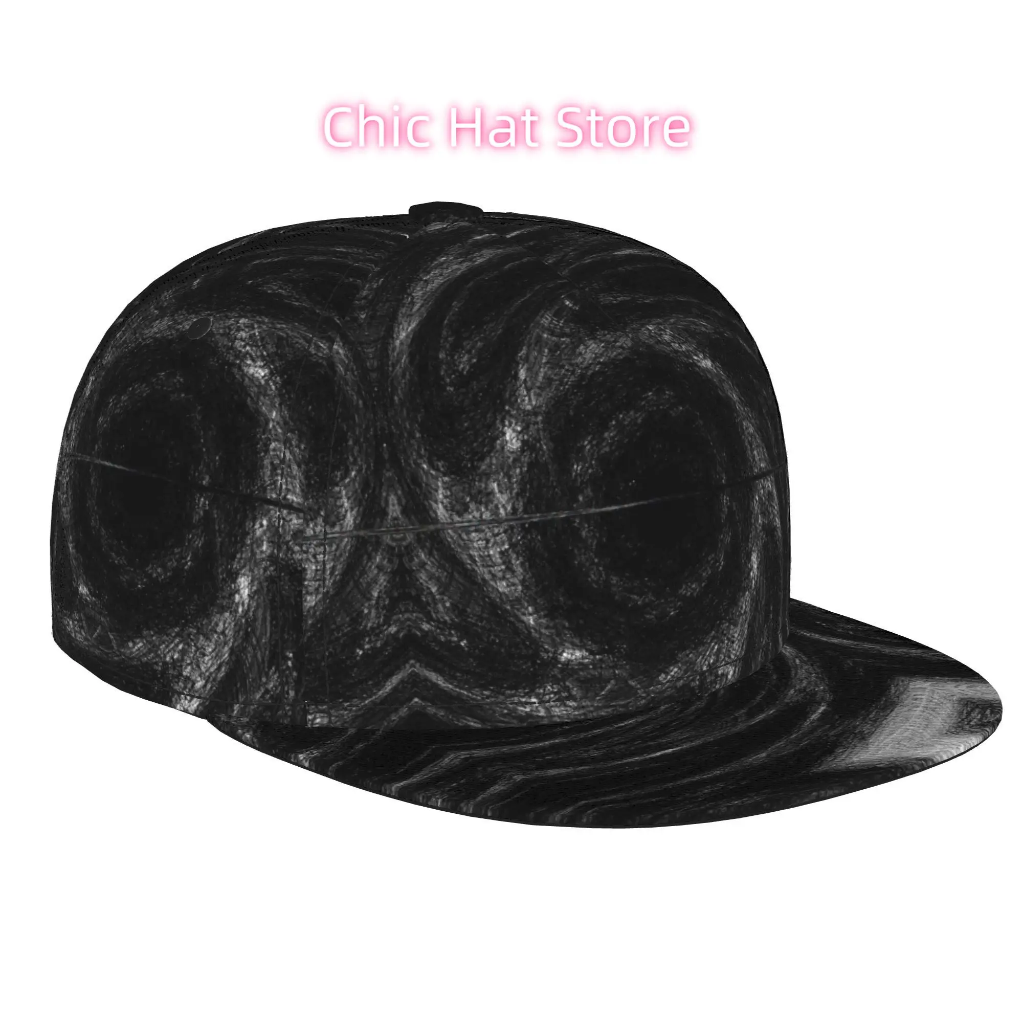 1pc Black White Swirl Art Fully Printed Hip-Hop Caps, Baseball Caps, Stylish Flat-Brimmed Baseball Cap, Golf Cap, Sports Outdo