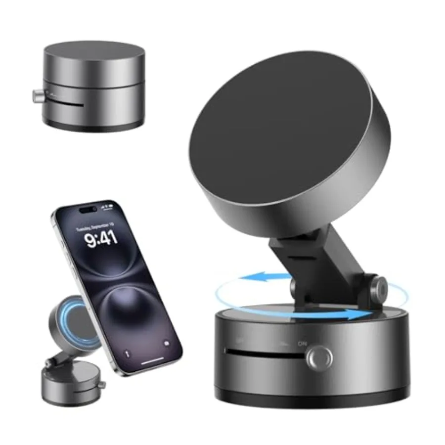

Upgrated Vacuum Suction Magnetic Phone Holder, Retractable Strong Suction Cup Magnetic Hands-Free Car Cellphone Mount Foldable