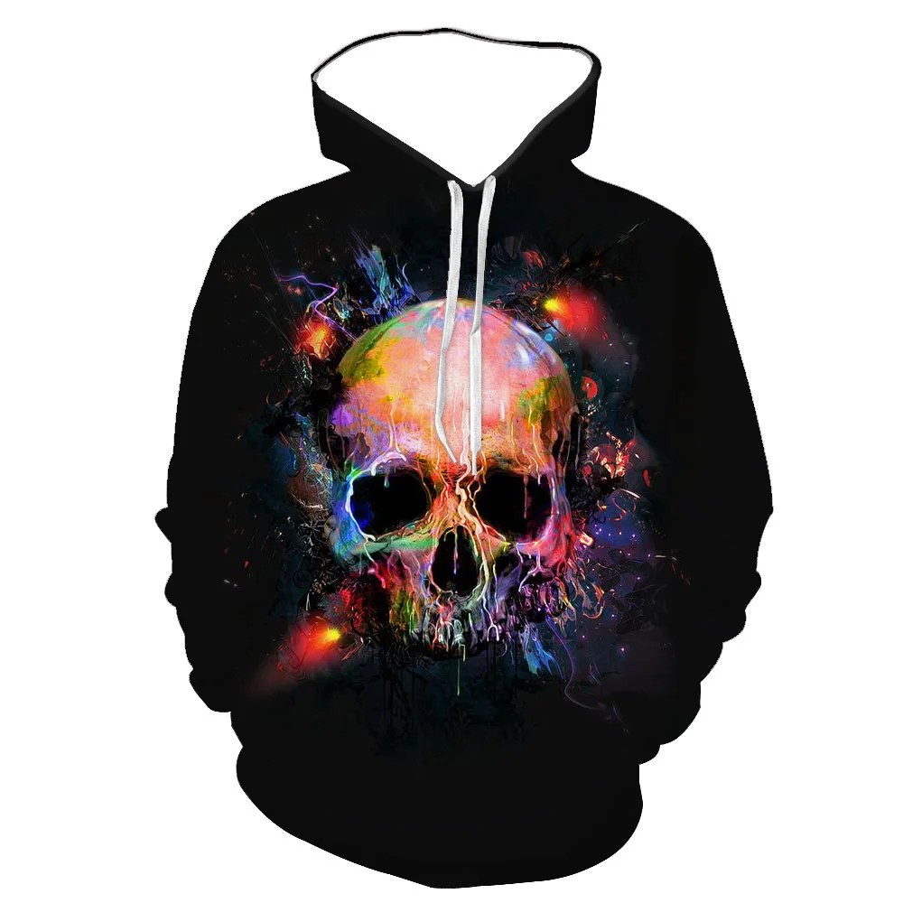 New Halloween Sweater Scary Skull Head Pumpkin 3D Digital Print Men's and Women's Autumn/Winter Hooded Hooded Sweater a03