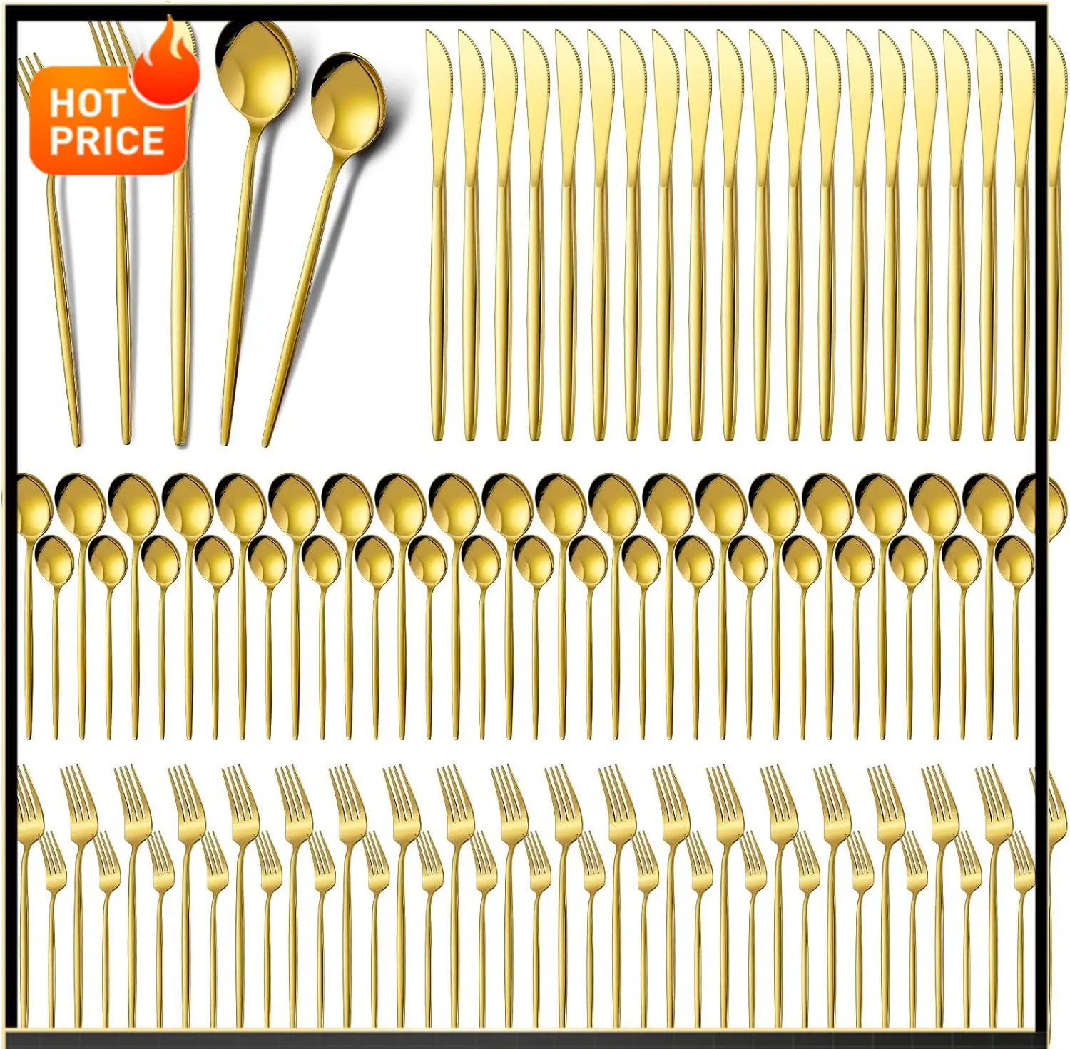 

Бестселлер: Набор столовых приборов из 200 предметов: золотые и серебряные приборы из нержавеющей стали с ножами, ложками и вилками, портативный, многоразовый