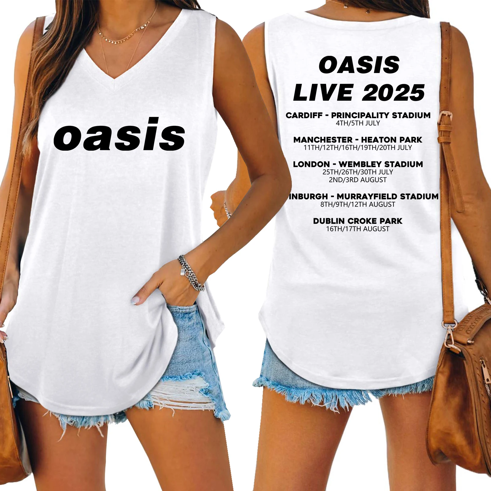 oasis live 25 tour 2025 Tank V-neck Female Vest Loose Oversized Women No Sleeve Top