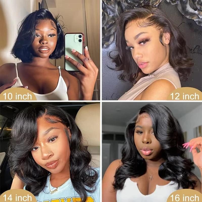 Perruque Bob Lace Front Wig Body Wave Naturelle, Cheveux Humains, HD, 13x6, 13x4, Ultraviolette, 10-16 Pouces, en Solde