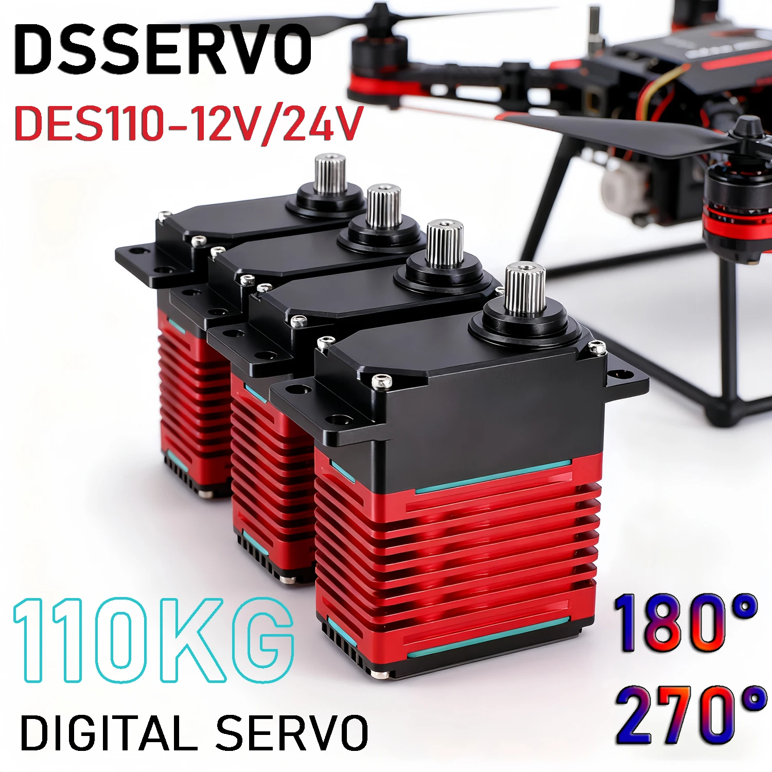 DSservo RC Drone Robot Waterproof Digital Servo DES110 110KG 180/270° High-Torque Industrial High Power 12V/24V Brushless Motor