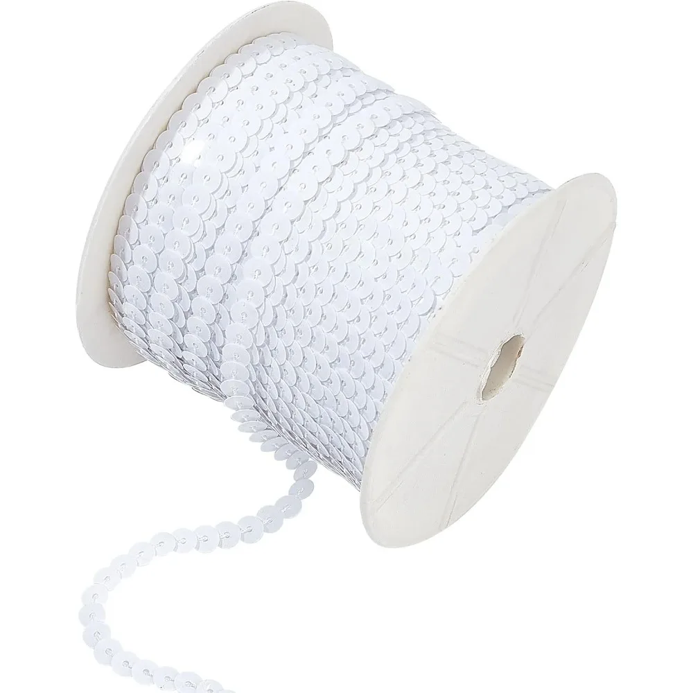 100 Yards Spangle Flat Sequins 6mm Flat Sequin Strip Trim White Paillette Spool String Shiny Trim Sewing Paillette making kit