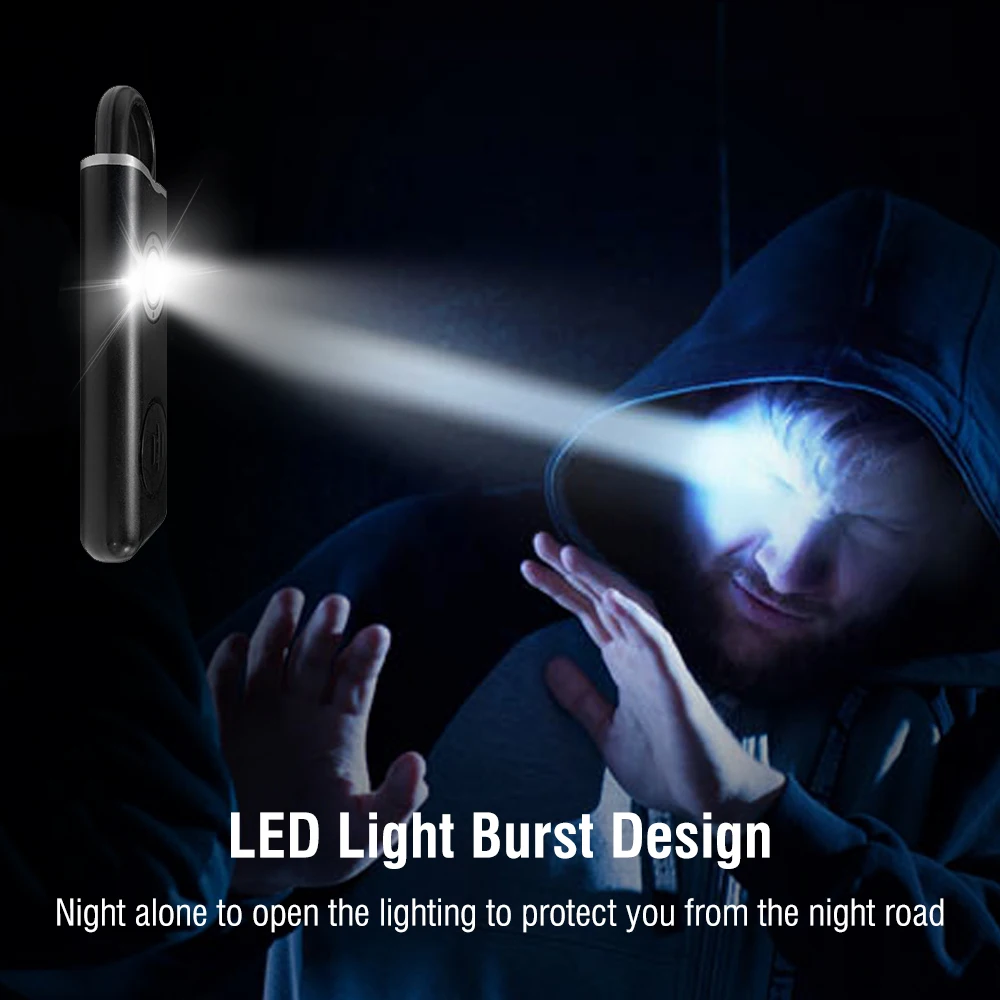 BORUiT LED Flashlight Keychain Self DefenseNoise Alarm Protective Lamp Built-in Battery Type-C Rechargeable Emergency Torch EDC