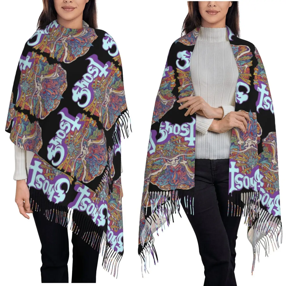 

Шведский рок-группа, шарф-призрак, шарфы с кисточками, женские мягкие теплые шали и накидки, большая осенне-зимняя шаль
