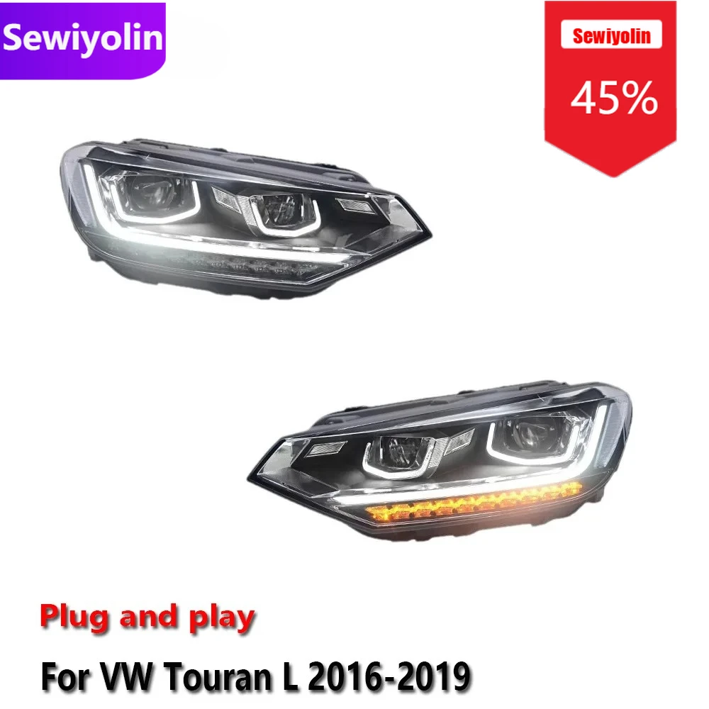 

Автомобильные светодиодные фары DRL в сборе для Volkswagen Touran L 2016-2019, противотуманные фары DRL, стоп-сигнал поворота Plug and Play