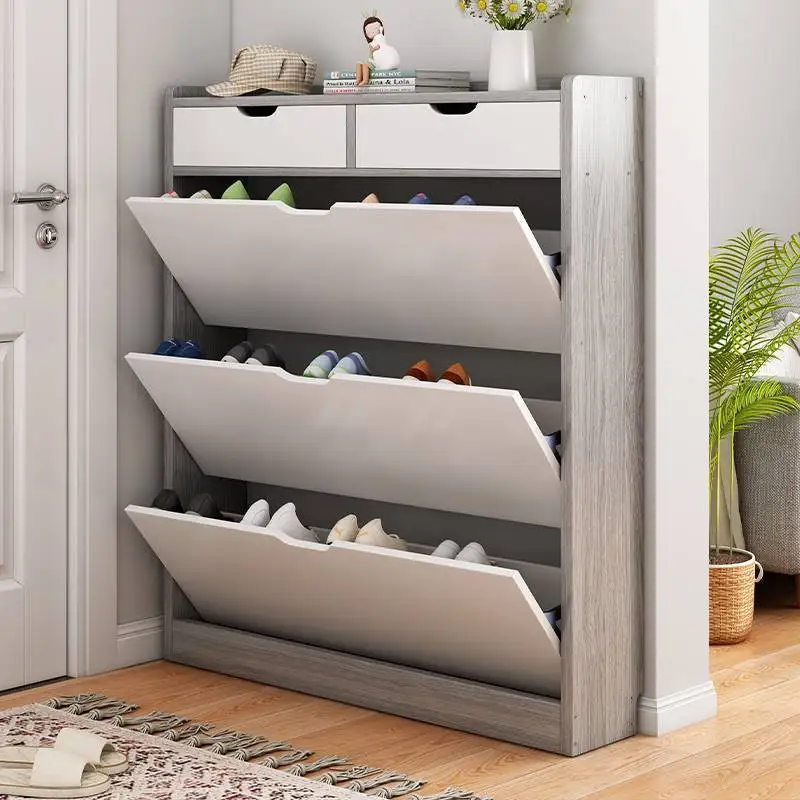 Ultra-thin tipping bucket shoe cabinet at home door