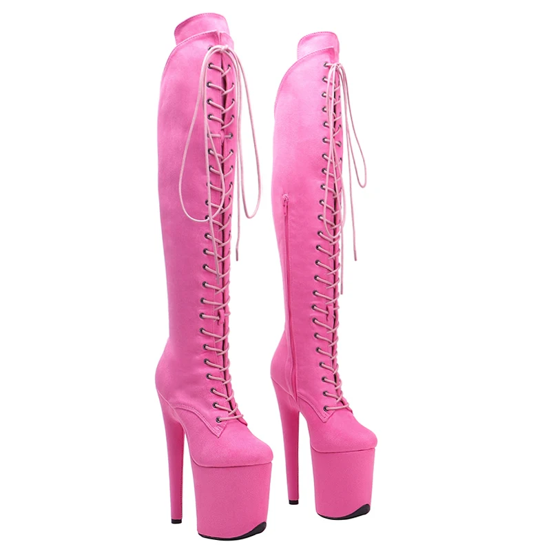 Leecabe 20CM Pole dancing shoes High Heel platform Boots closed Pole Dance hight boot with lace and zipper