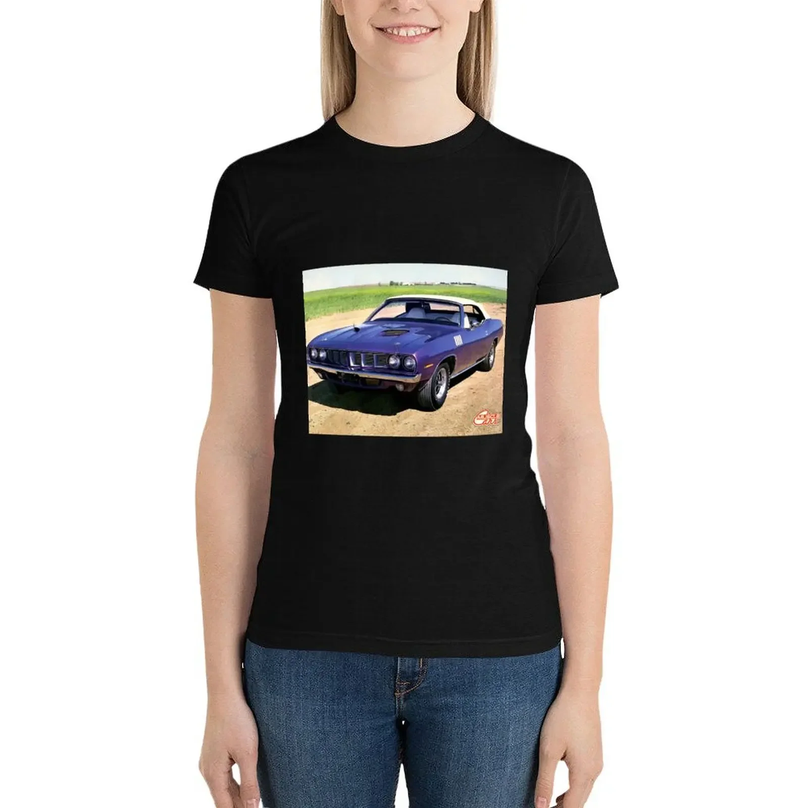 Vintage Original 1971 Plymouth Cuda 383 Convertible Plum Crazy Muscle Car Magazine Ad T-Shirt