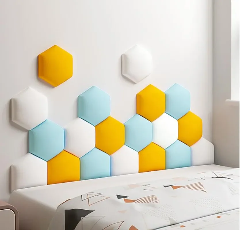 Hexagon Tatami Headboard Soft Bag Self-adhesive Bedroom Wall Nordic Decorative Head Board Anti Collision Kids Room Decoration