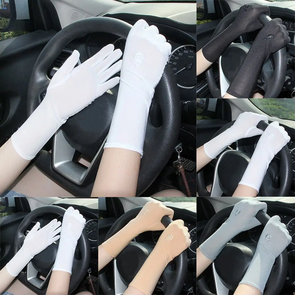 Women Mid-long Sunscreen Gloves Summer Spring Thin Elastic Anti UV Driving Gloves Slip Resistant Etiquette Gloves