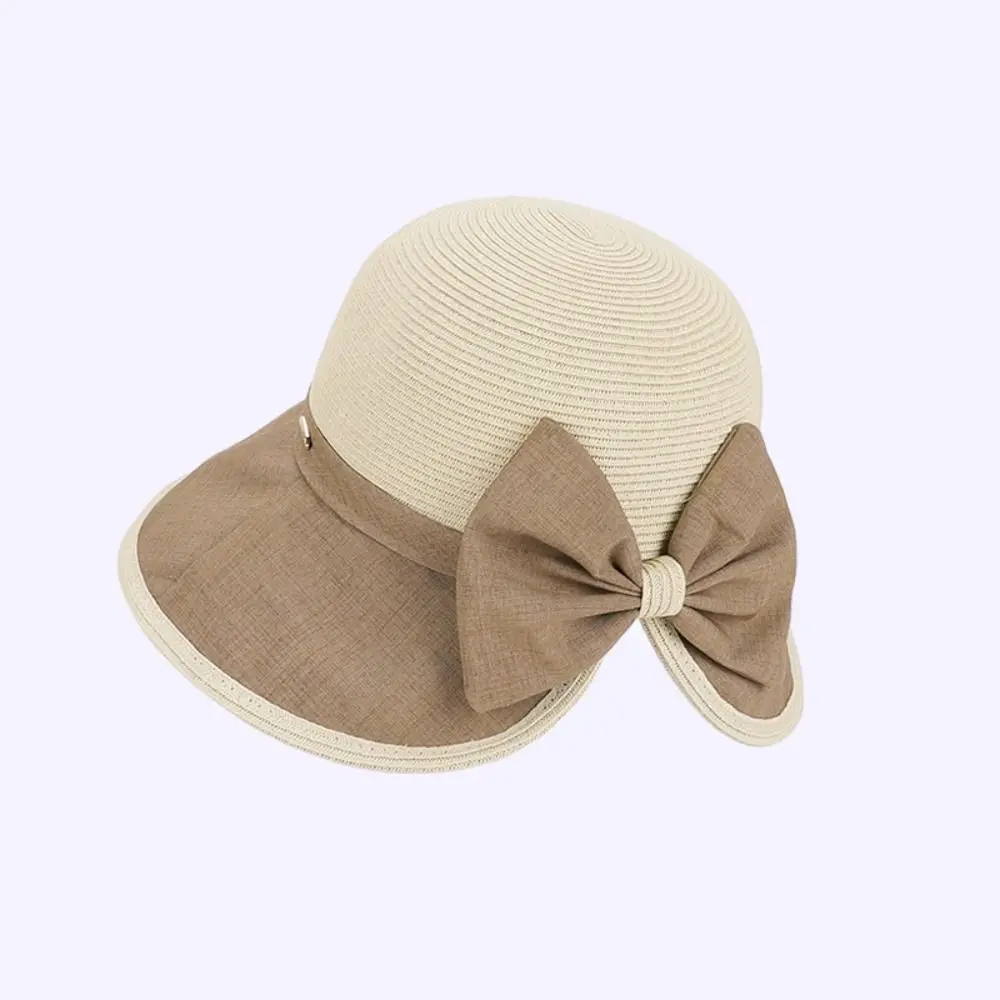 

Sweet Large Bow Women Sun Hat Wide Brim Bowknot Bow Fisherman Hat Weave Breathable Sunscreen Bucket Hat Outdoor