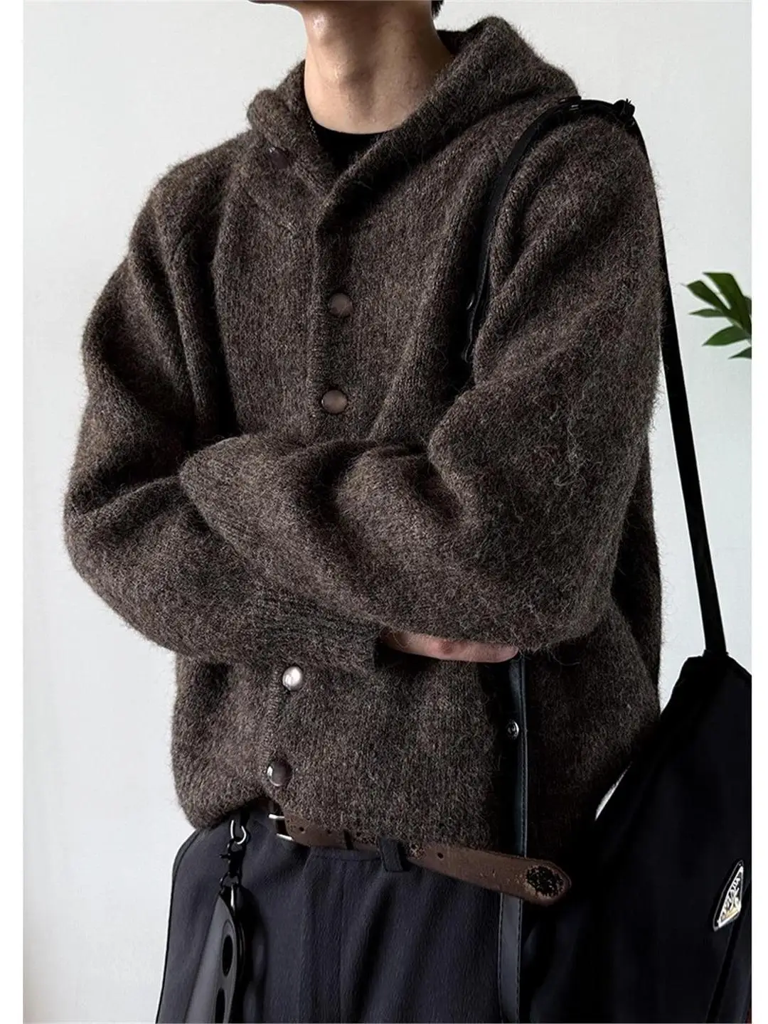 

Warm Knitted Hooded Open Cardigan Sweater ex Korean Sle Simple High-End Lazy Faion Outerwear for Autumn And Winter