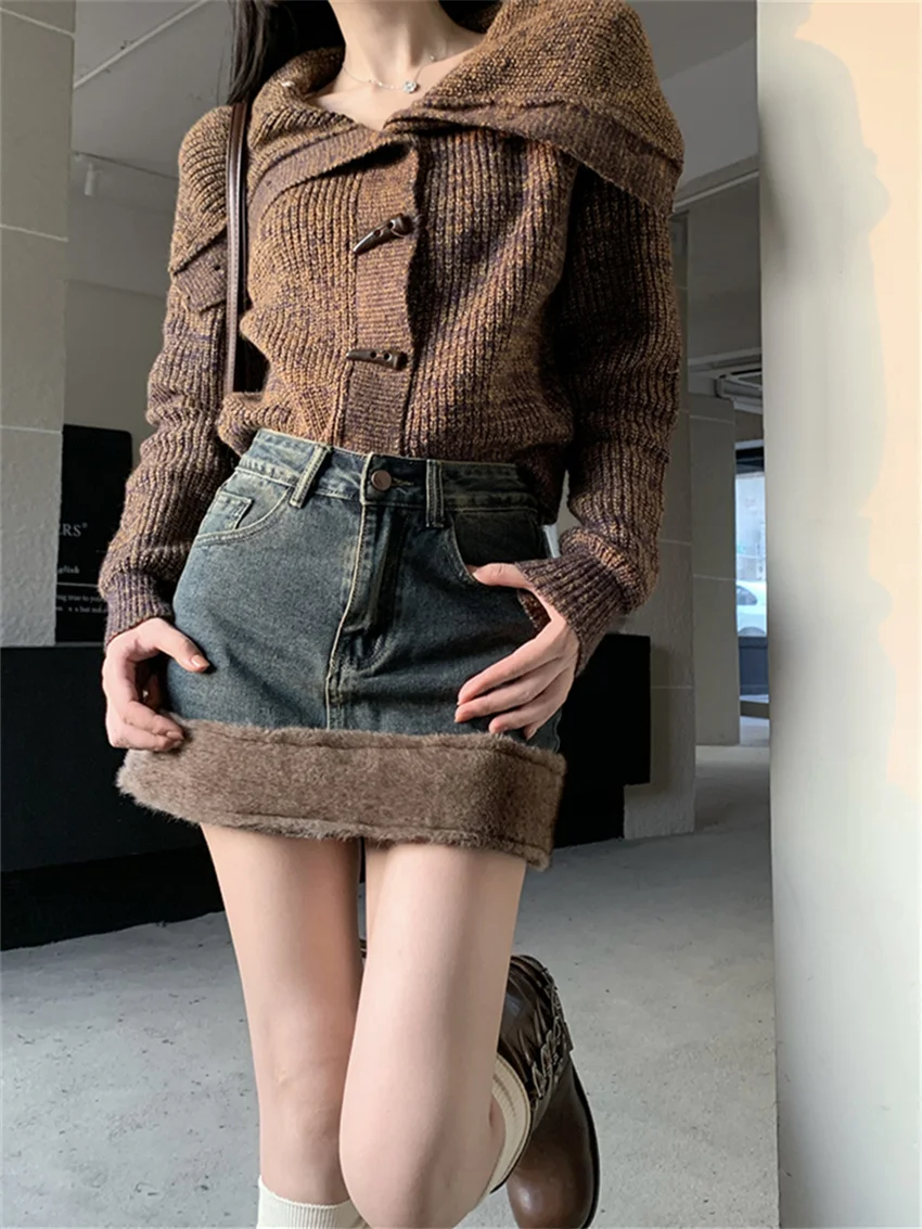 PLAMTEE Winter Loose Sweaters Women Chic Knitted Vintage Sweet Solid Elegant Warm Lazy Style Casual All Match Cardigans Coats