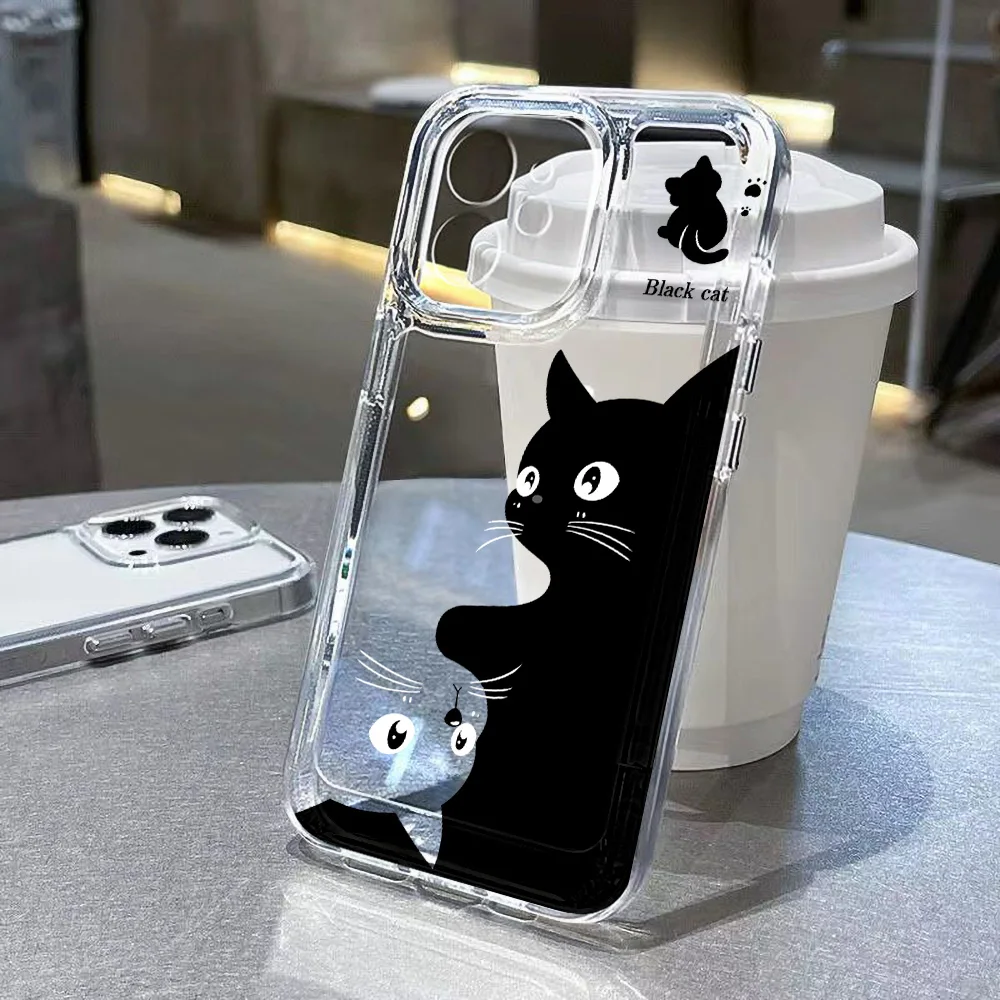 S24 Ultra Case For Samsung Galaxy A55 5G A54 A53 A52S 5G A33 A14 A13 A35 S23 S22 Plus S21 S20 FE Cute Cat Clear Soft Back Cover