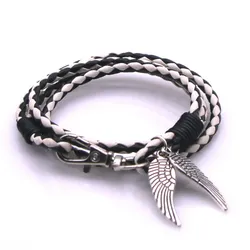 High Quality Black White Leather Bracelet Men Classic Fashion Wing  Feather MultiLayer Leather Bracelet For Men Jewelry Gift