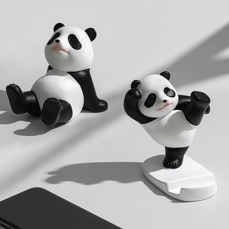 Panda Figurines For Interior Universal Cell Mobile Phone Stand Holder Modern Sculpture Statue Home Office Desk Decor image 6