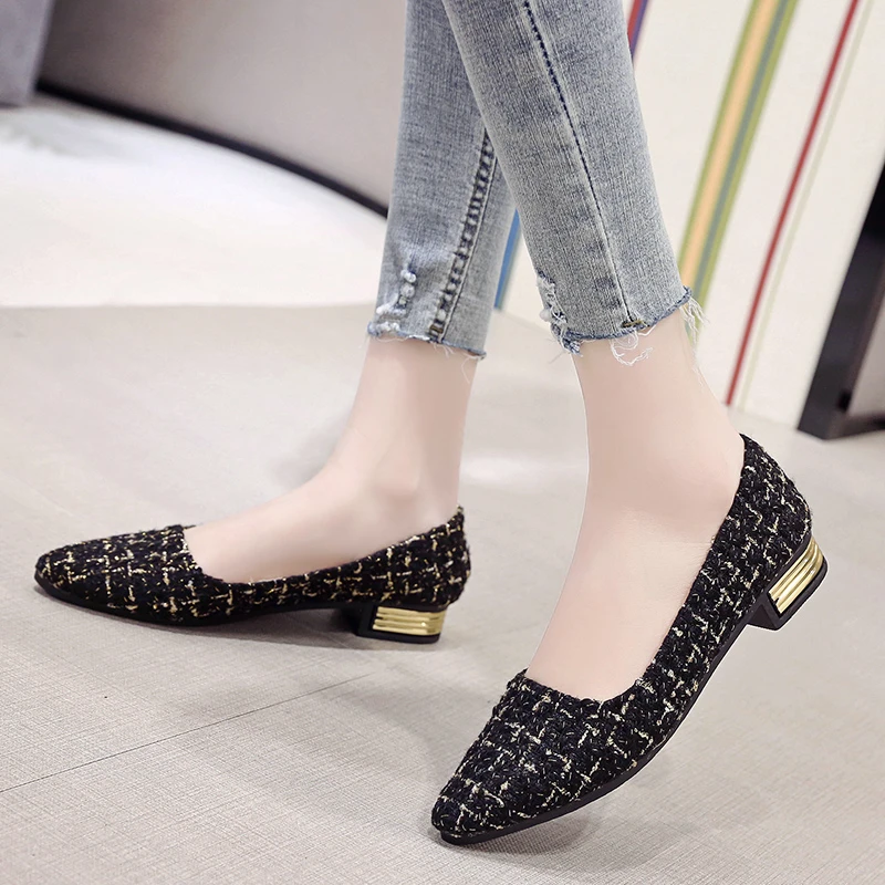 New Fashion Flats Shoes Women 3cm Heel Non-slip Flats Slip on Black Pointed Toe Casual Comfortbal Size 35-42 Lazy Casual Shoes