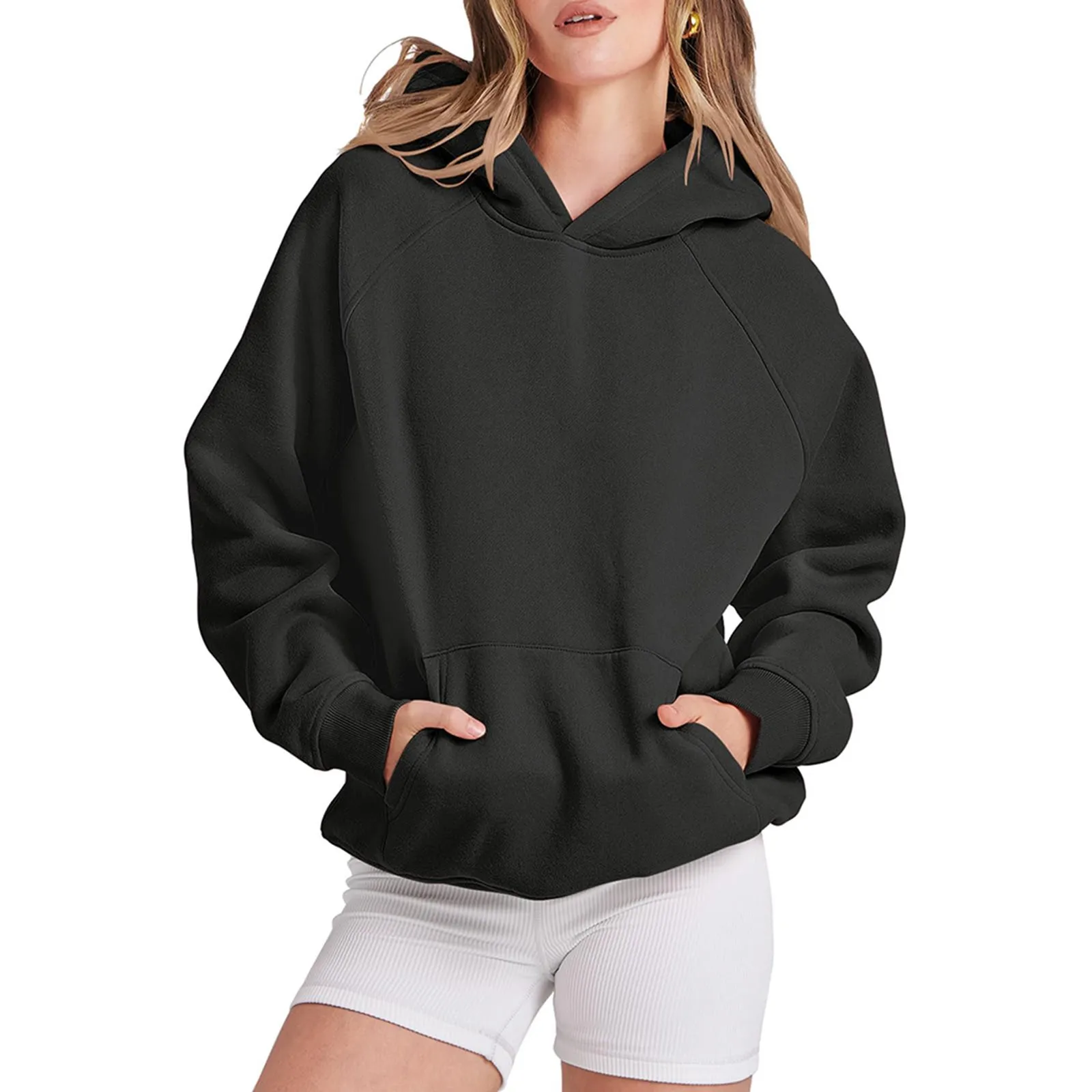 

Women Sports Hoodie Sweatshirts 2024 Autumn Winter Solid Color Female Loose Hooded Pullovers Long Sleeve Pocket Unisex Tops