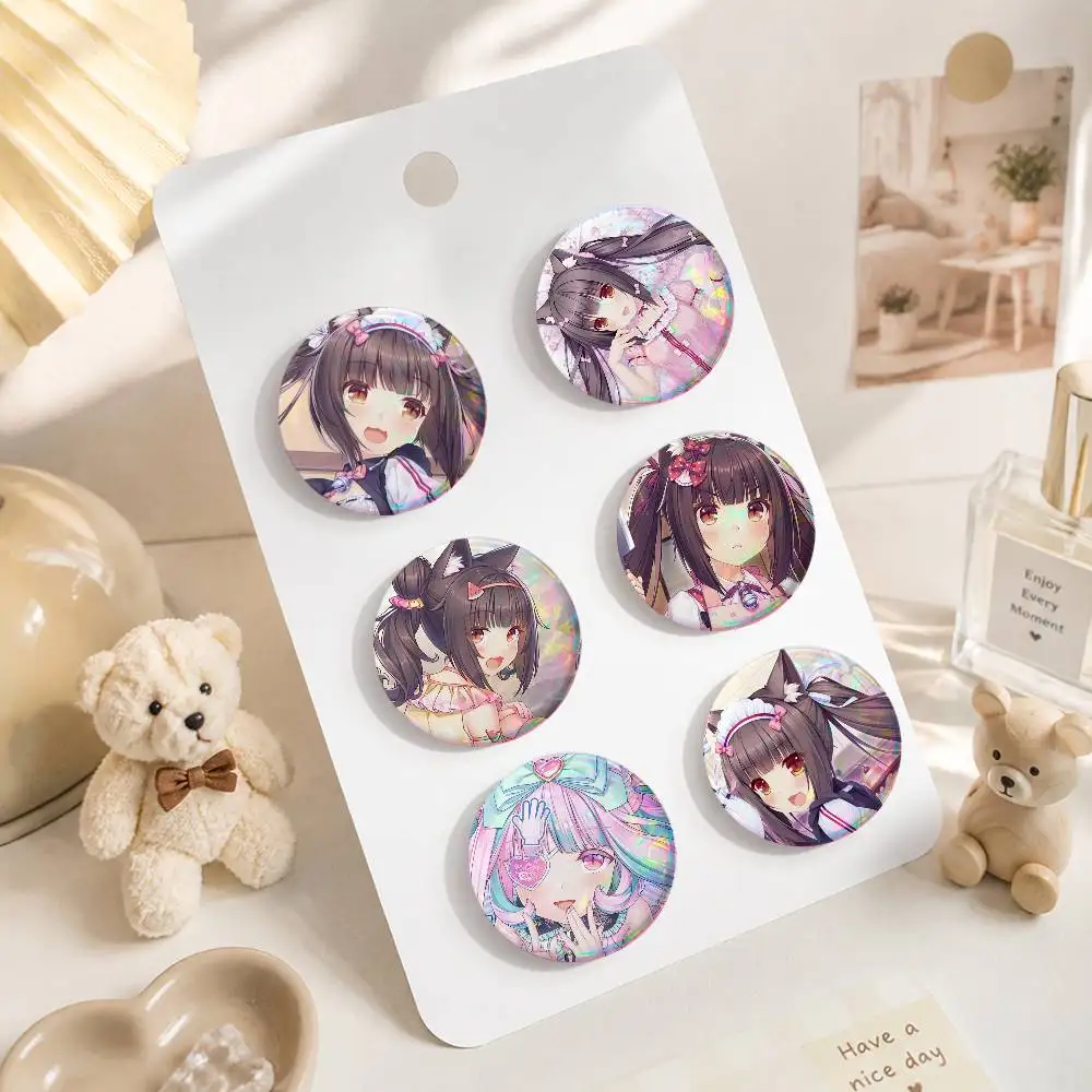 A-Nekopara Chocola Badge On Backpack Accessories Manga Icons Pins Round Cartoon Brooches For Clothes Bag Decor Gifts
