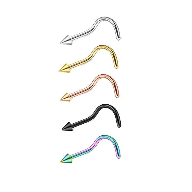 5Pcs Nose Screw Nose Stud Spike 2mm CZ Corkscrew Nose Rings Studs Nose Rings for Women Nose Nostril Piercing Jewerly