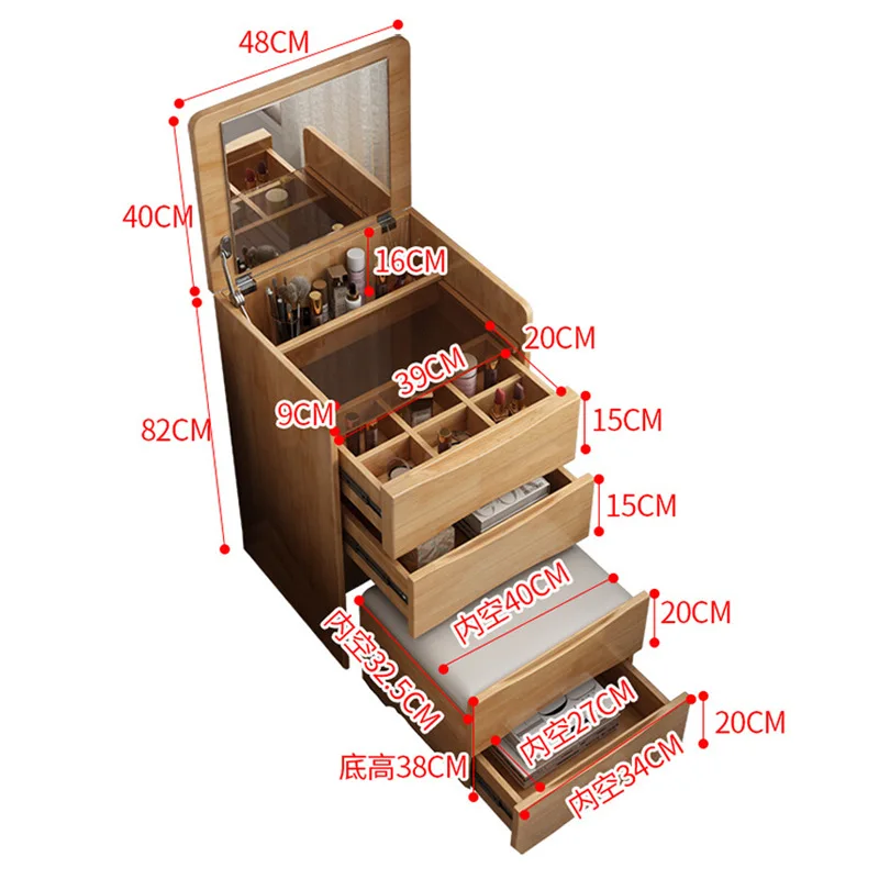 

Nordic solid wood dresser bedside table integrated multi-functional bedroom bedside mini flip with mirror four pumping dressing