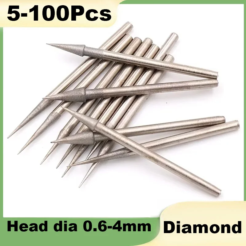 2.35 Shank Diamond Pointed Drill Bit D Needle Drilling Needle for Glass Jewelry Stone Hole Saw Carving Tool Hole Bore Drill Bits
