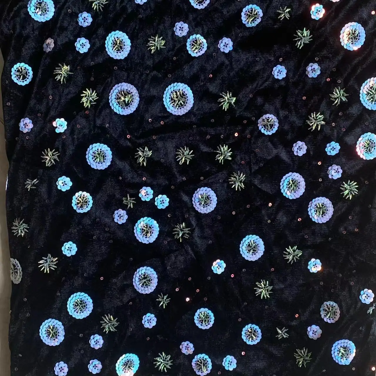 Velvet rolls bead tubes gold embroidery fabric sewing performance costumes evening gowns embroidered designer fabric